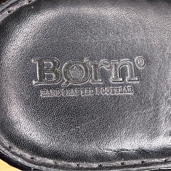 Size 10 Born Brand Black Leather Mule Bronze Studded Accent Slip On 2.5” Heel - Picture 7 of 14